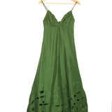 Green MONSTERA Embroidered Linen/flax Thin Straps Midi Dress / FARM RIO - Size XS