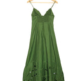 Green MONSTERA Embroidered Linen/flax Thin Straps Midi Dress / FARM RIO - Size XS