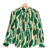 Green NEHIR Print Silk Long Sleeves Blouse / ULLA JOHNSON - Size US 2
