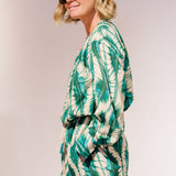 Green NEHIR Print Silk Long Sleeves Blouse / ULLA JOHNSON - Size US 2