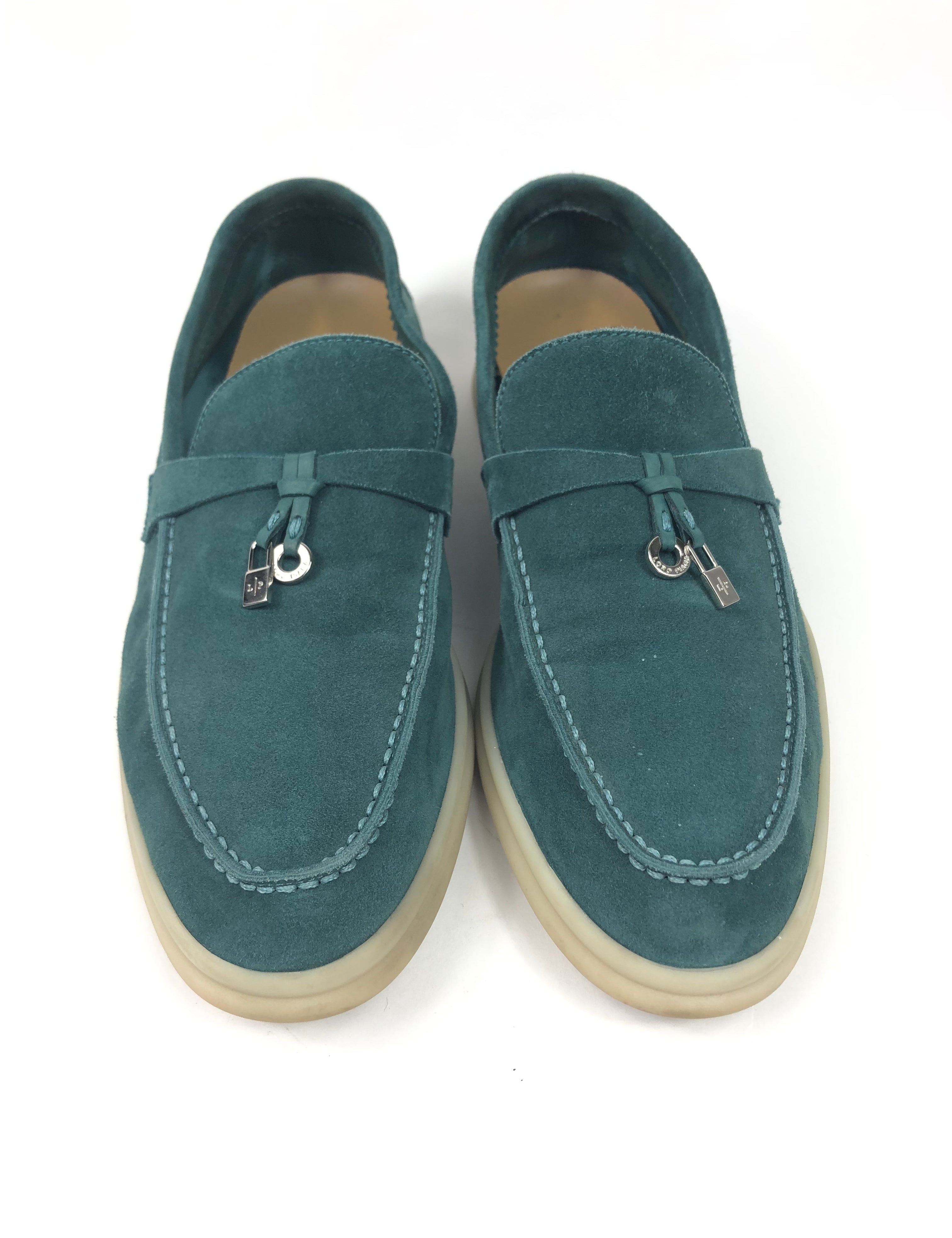 Green SUMMER CHARMS Suede Loafers / LORO PIANA - Size 38.5