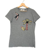 Grey Cotton Embroidered Round Neck Tee / VALENTINO - Size M