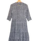 Grey Floral Print Silk Midi Dress / ULLA JOHNSON - Size US 2