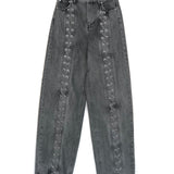 Gray jeans with decorative elements on a white background