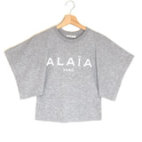 Grey Logo Wide Sleeves Jersey Crop Tee / ALAIA - Size 34