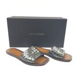 Grey Metallic Intrecciato Leather Flat Slide Sandals / BOTTEGA VENETA - Size 38