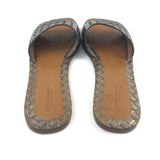 Grey Metallic Intrecciato Leather Flat Slide Sandals / BOTTEGA VENETA - Size 38