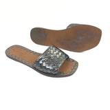 Grey Metallic Intrecciato Leather Flat Slide Sandals / BOTTEGA VENETA - Size 38