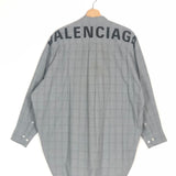 Grey Prince of Wales Logo Cotton Poplin Swing Shirt / BALENCIAGA