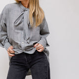 Grey Prince of Wales Logo Cotton Poplin Swing Shirt / BALENCIAGA