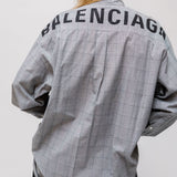 Grey Prince of Wales Logo Cotton Poplin Swing Shirt / BALENCIAGA