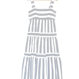 Grey Striped Tiered Linen Midi Dress / THREE GRACES LONDON - Size UK 8