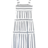 Grey Striped Tiered Linen Midi Dress / THREE GRACES LONDON - Size UK 8