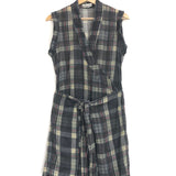 Grey/Khaki Plaid Print Cotton Sleeveless Wrap Dress / ISABEL MARANT ETOILE - Size 36