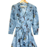 Ice Blue ROGERS Silk Butterfly Print Mini Dress with Elastic Waist / ZADIG & VOLTAIRE - Size XS