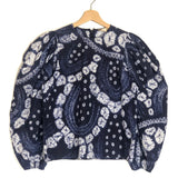Indigo Blue ELIZA Tie-dye Print Crew Neck Puffed Sleeves Cotton Blouse / ULLA JOHNSON - Size US 4