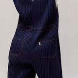 Indigo Blue PLEATS PLEASE Soft Denim Jumpsuit / ISSEY MIYAKE - Size 6