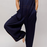 Indigo Blue PLEATS PLEASE Soft Denim Jumpsuit / ISSEY MIYAKE - Size 6