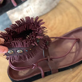 Burgundy Leather Fringed Sandals - model ELIBY / ISABEL MARANT - Size 37