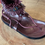 Burgundy Leather Fringed Sandals - model ELIBY / ISABEL MARANT - Size 37