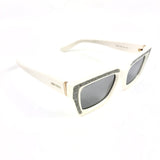 Ivory Acetate Rectangular Frame Glitter Embellished Sunglasses / JIMMY CHOO