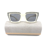 Ivory Acetate Rectangular Frame Glitter Embellished Sunglasses / JIMMY CHOO