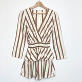 Ivory and Brown Striped Peplum Romper - model IENI / MAJE - Size 36