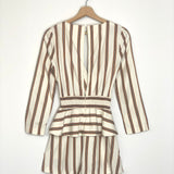 Ivory and Brown Striped Peplum Romper - model IENI / MAJE - Size 36