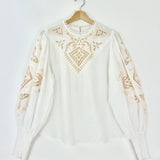 Ivory / Neutral CECILIA Embroidered Linen Shirt / ALEMAIS - Size AUS 10