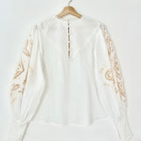 Ivory / Neutral CECILIA Embroidered Linen Shirt / ALEMAIS - Size AUS 10