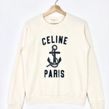 Ivory Printed Cotton-Cashmere Fleece Crewneck Anchor Sweatshirt / CELINE - Size S