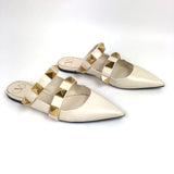 Ivory ROMAN Smooth Leather Stud Pointed-Toe Flat Mules / VALENTINO - Size 39