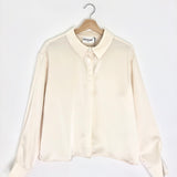 Ivory Satin Fluid Long Sleeves Cropped Shirt / ROSAE - Size 38