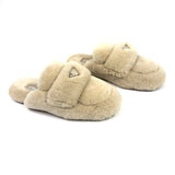 Ivory Shearling Slides Sandals / PRADA - Size 38.5