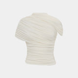 Ivory THE DRAPED SHOULDER  Double-layer Power Mesh Sculped Top / HEIRESS BEVERLY HILLS - Size S