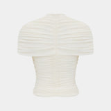 Ivory THE DRAPED SHOULDER  Double-layer Power Mesh Sculped Top / HEIRESS BEVERLY HILLS - Size S