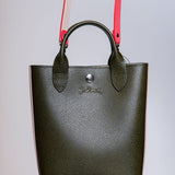Khaki and Pink EPURE XS Leather Tote Bag / LONGCHAMP