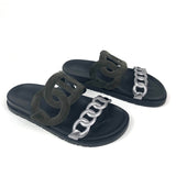 Dark Khaki and Silver EXTRA Suede Leather Sandals / HERMES - Size 37