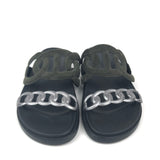 Dark Khaki and Silver EXTRA Suede Leather Sandals / HERMES - Size 37