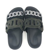 Dark Khaki and Silver EXTRA Suede Leather Sandals / HERMES - Size 37