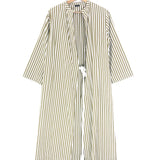 Khaki and White LAURY Striped Cotton Tie-Belt Kimono Style Maxi Dress / JOSEPH - One Size