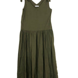 Khaki Crinkle Cotton Tie Shoulder Tiered Maxi Dress / MARYSIA - Size M