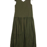 Khaki Crinkle Cotton Tie Shoulder Tiered Maxi Dress / MARYSIA - Size M