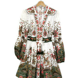 Khaki EMPIRE Batik Print Belted Linen Short Dress / ZIMMERMANN