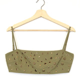 Khaki Gold Eyelet Embellished Cropped Top / MAYKA - Size S