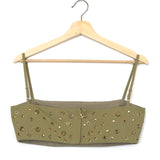 Khaki Gold Eyelet Embellished Cropped Top / MAYKA - Size S