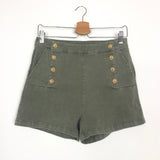 Khaki Green Buttoned Shorts