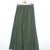 Khaki Green Elastic Waist Palazzo Cotton Pants - One Size