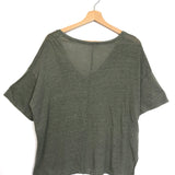 Khaki Green V-neck Oversized Linen Tee / MARGOT - One Size