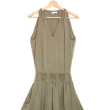 Khaki HILTON Satin Smocked Sleeveless Midi Dress / RAMY BROOK - Size S